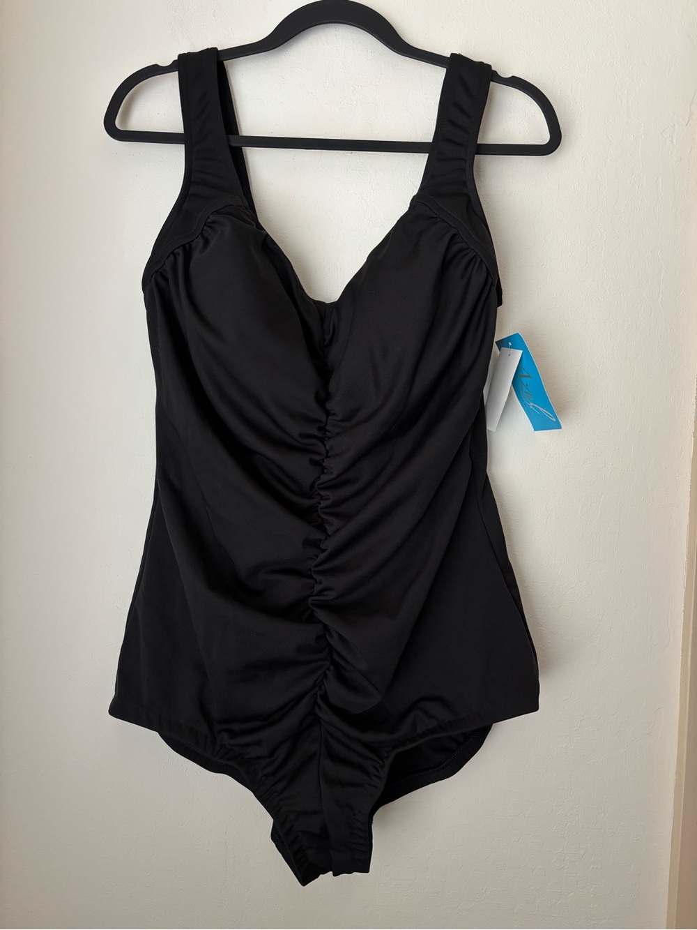 Azul by Maxine of Hollywood Shirred Front Girl Leg One Piece Size 20W NEW Black